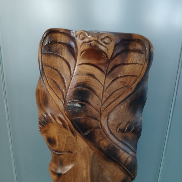 Abstract Wooden Mask Artwork VTG Hand Carved Wall Art Cobra Fish Man 20" - Picture 2 of 9